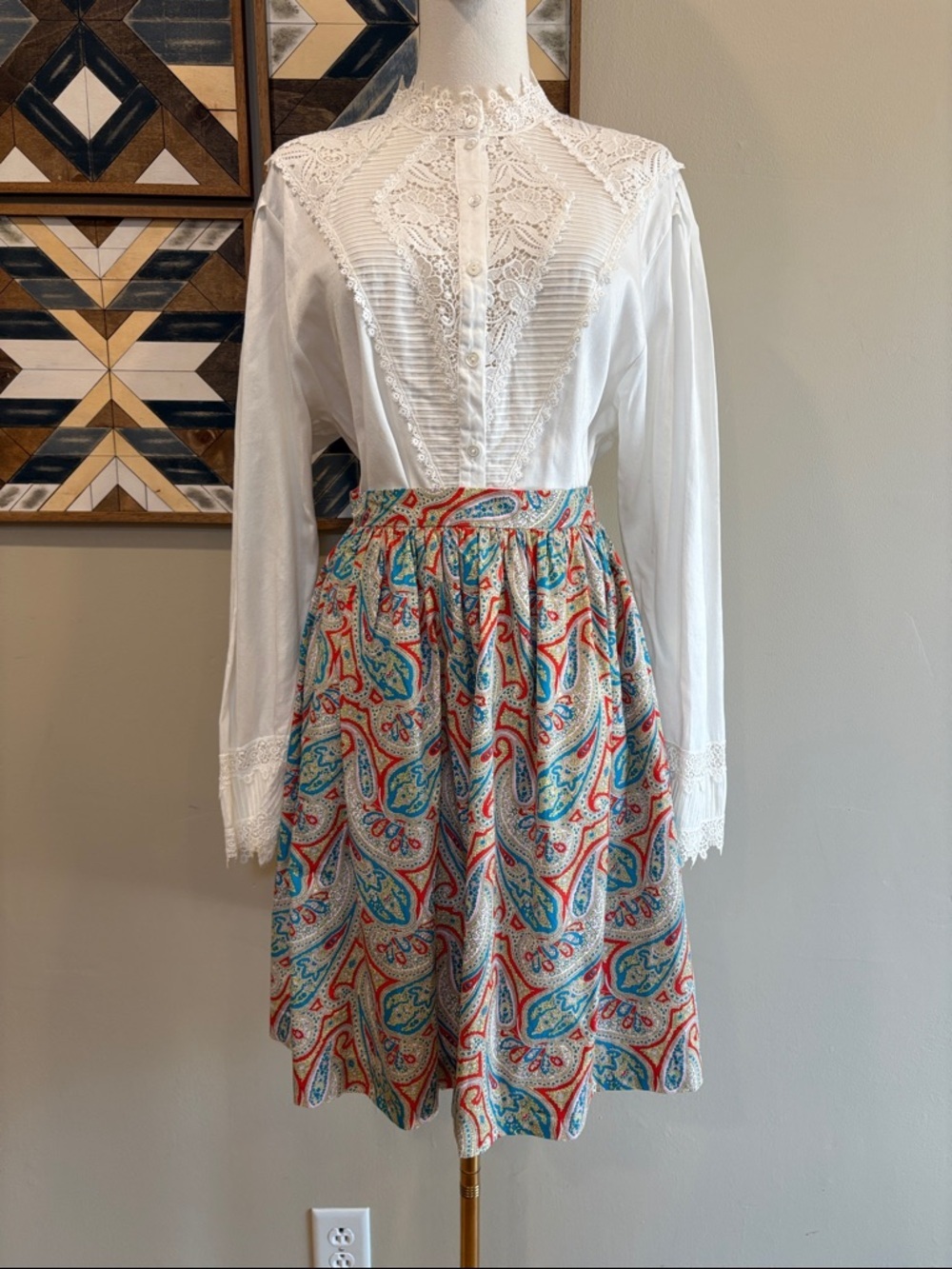 Vintage Ralph Lauren Blue Label 90s Paisley Cotton Flared Skirt size 6
